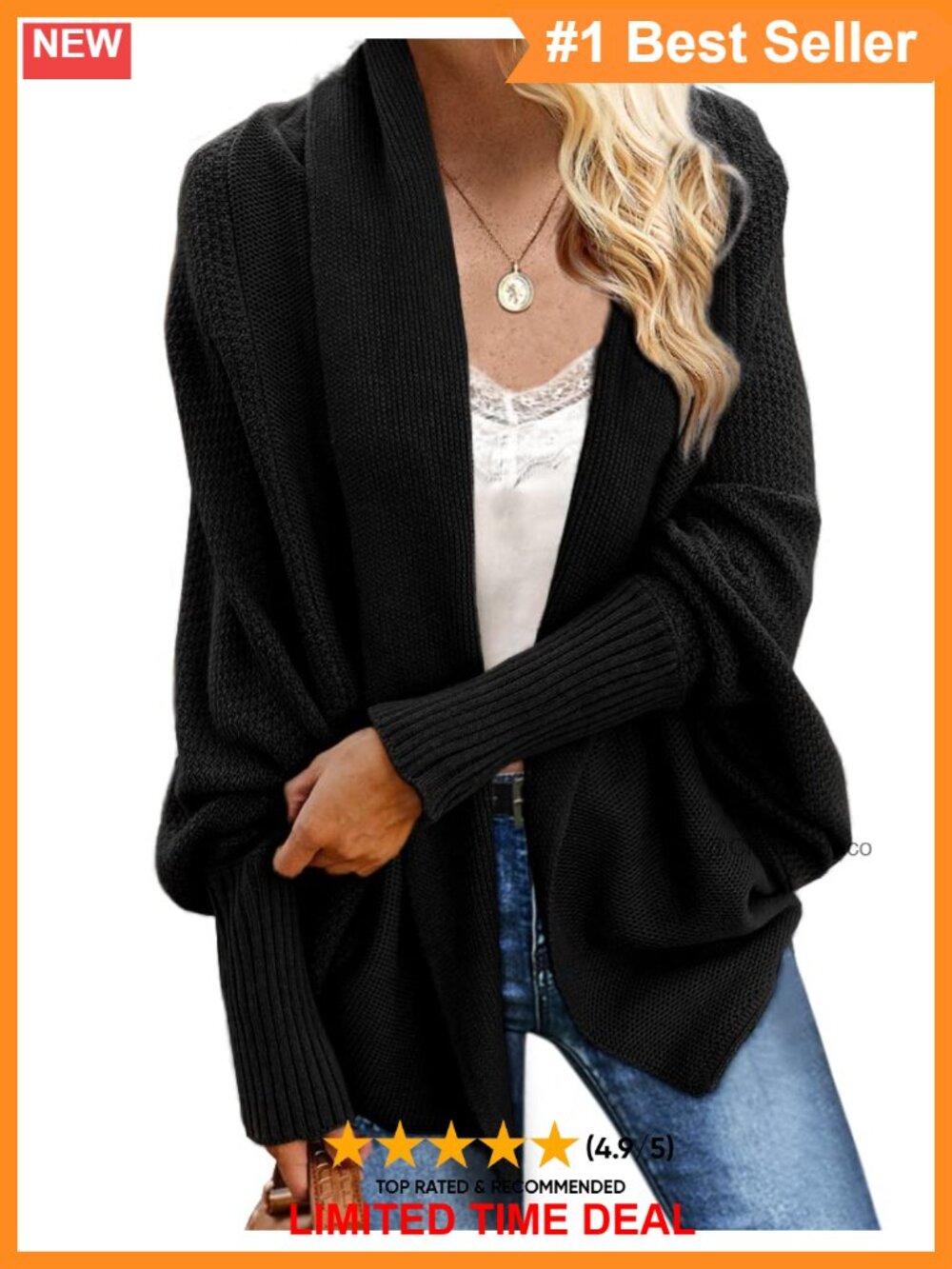 Oversized Batwing Cable Knit Wrap Cardigan Sweater